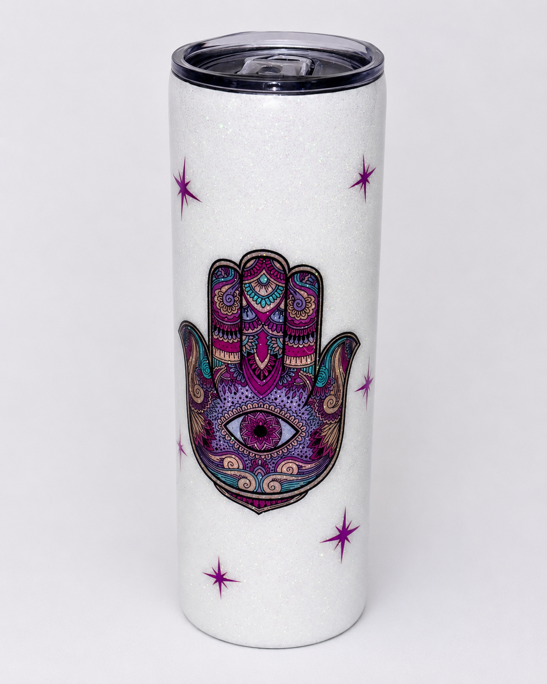 Hamsa Mandala glitter tumbler