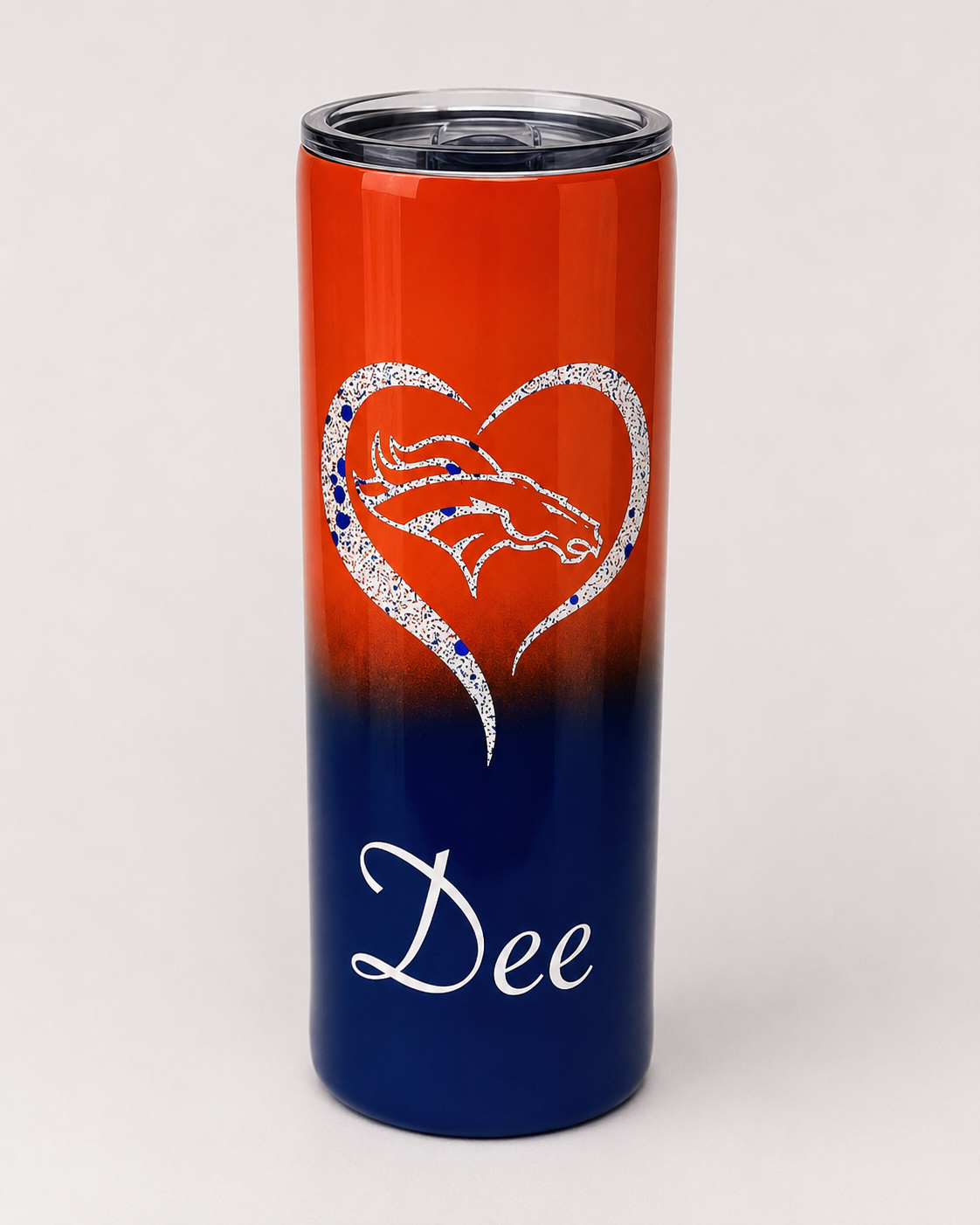 Broncos heart name tumbler